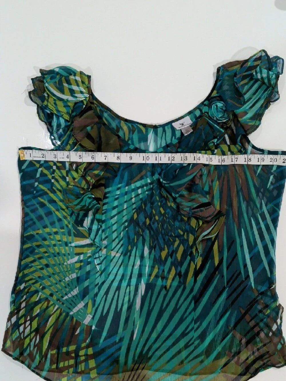 Worthington Teal and Green Printed Ruffle Camisole